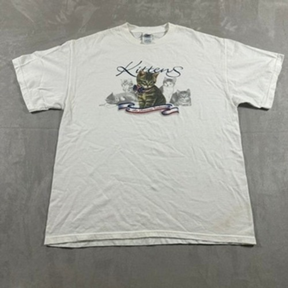 Vintage 90s Bob Harrison Kittens Graphic T-Shirt Mens L White
